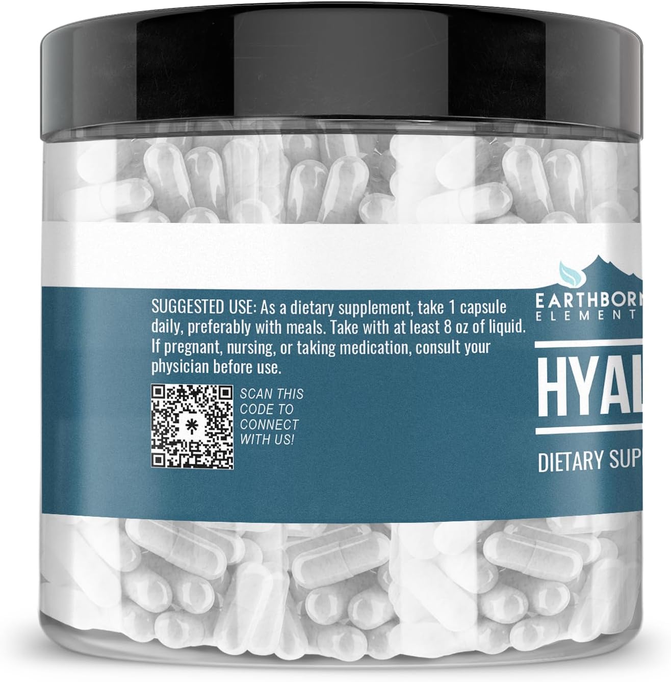 200 Capsules of Earthborn Elements Pure & Undiluted Hyaluronic Acid - Additive-Free Formula