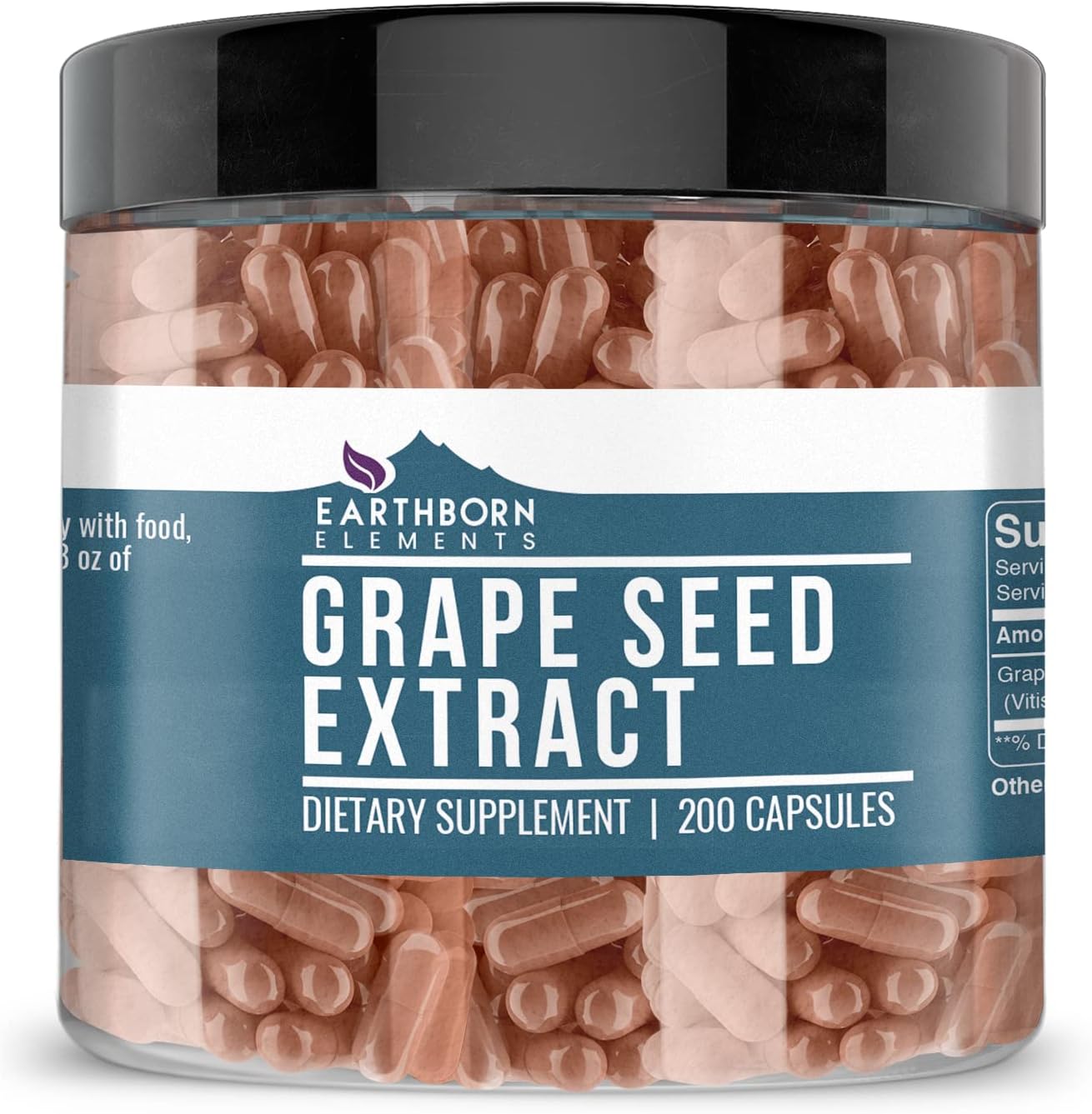 200 Capsules of Pure Grape Seed Extract by Earthborn Elements - No Additives, Undiluted Formula