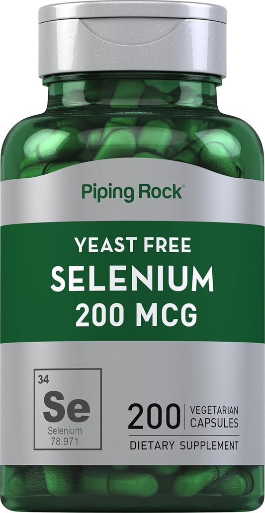 200 Capsules Piping Rock Selenium Supplement | Yeast Free, 200mcg | Vegetarian, Non-GMO, Gluten Free