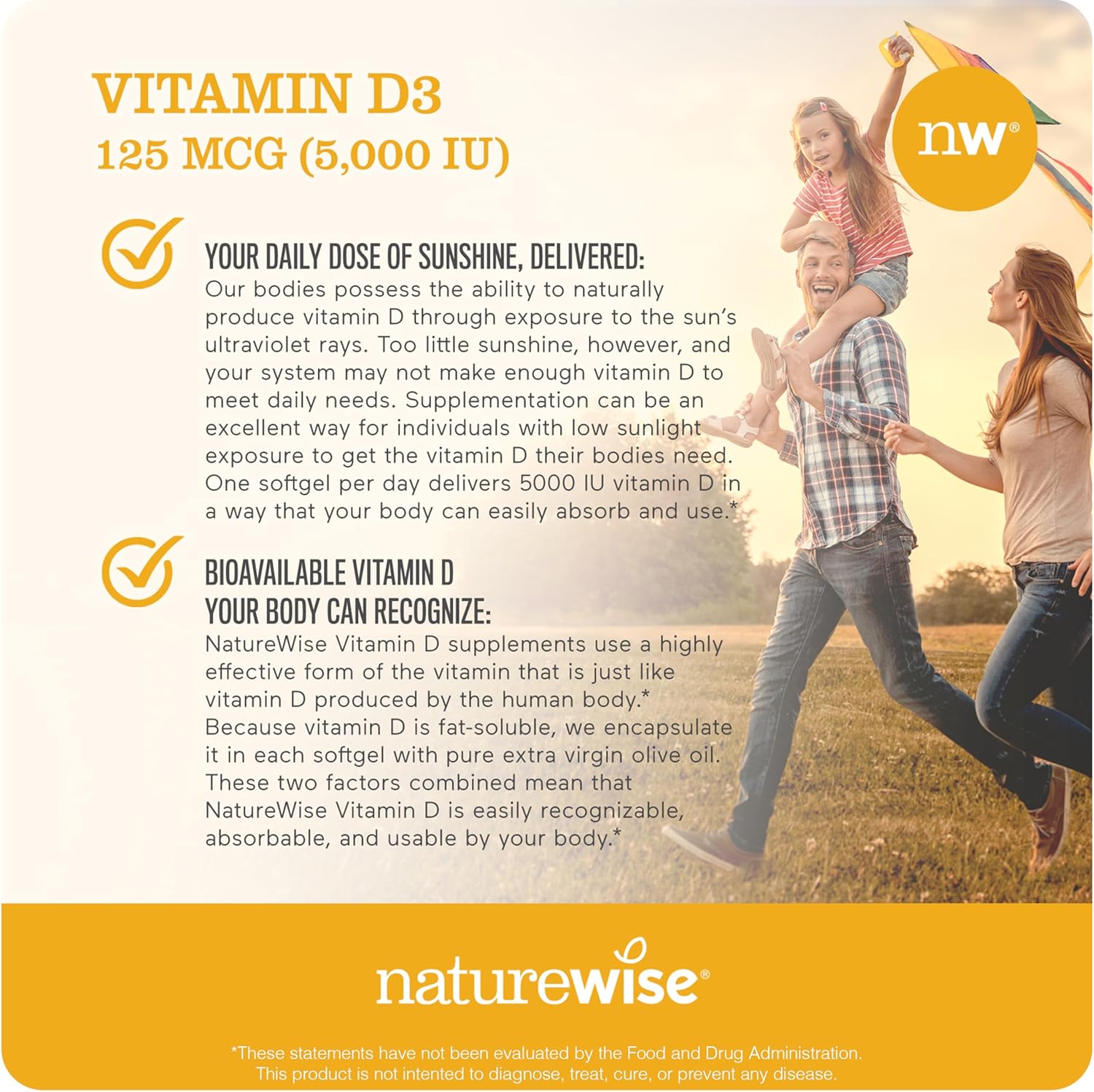 200 Mini Softgel NatureWise Vitamin D3 5000iu (125 mcg) for Immune Support, Muscle Function & Bone Health - Non-GMO, Gluten Free, Organic Olive Oil - 200-Day Supply
