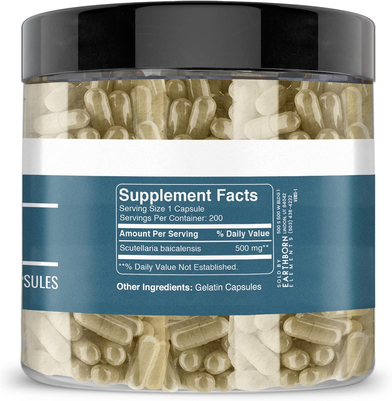 200 Pure & Undiluted Baicalin Capsules by Earthborn Elements - Additive-Free Formula