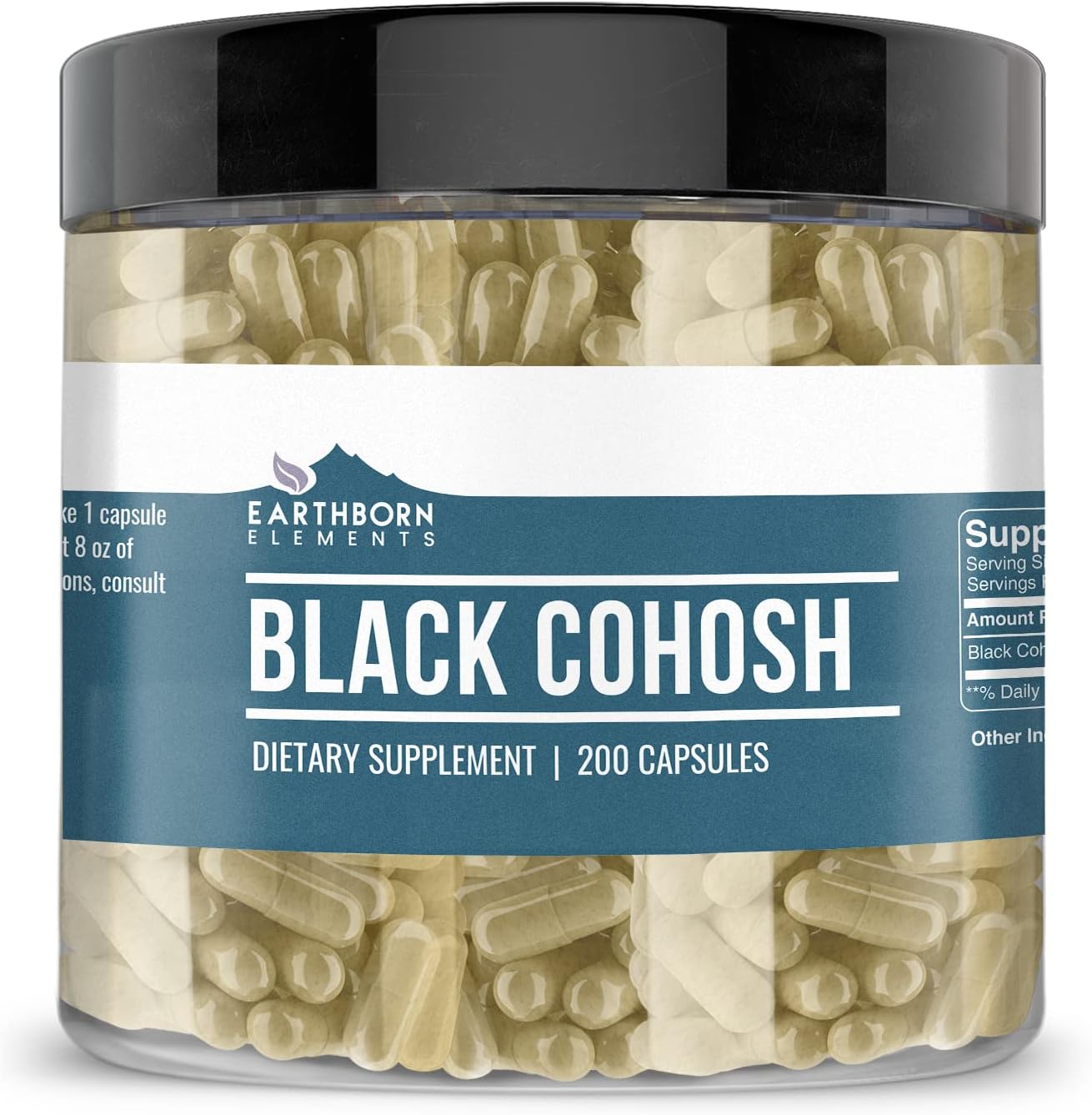 200 Pure & Undiluted Black Cohosh Capsules by Earthborn Elements - Additive-Free Formula