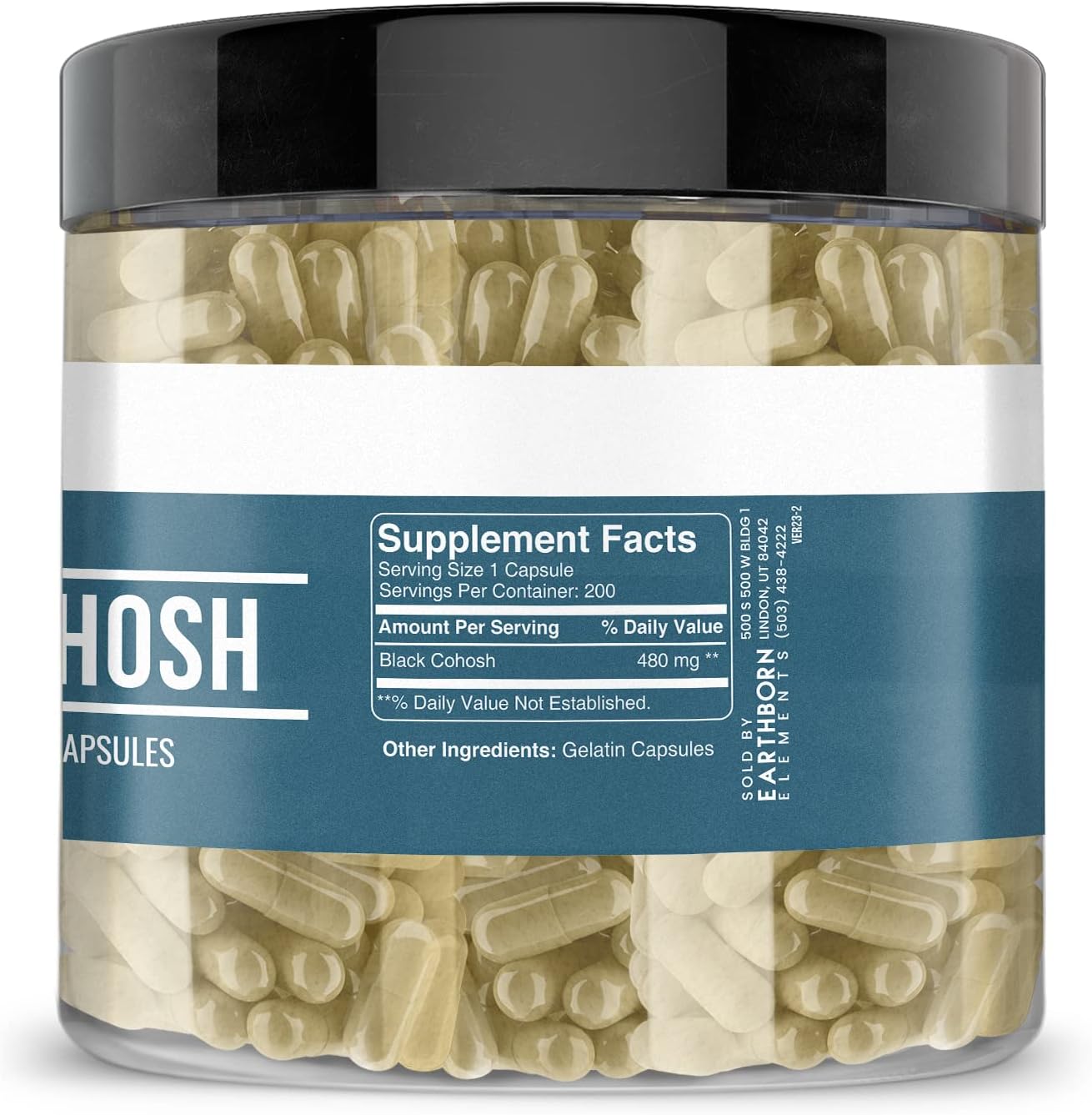 200 Pure & Undiluted Black Cohosh Capsules by Earthborn Elements - Additive-Free Formula