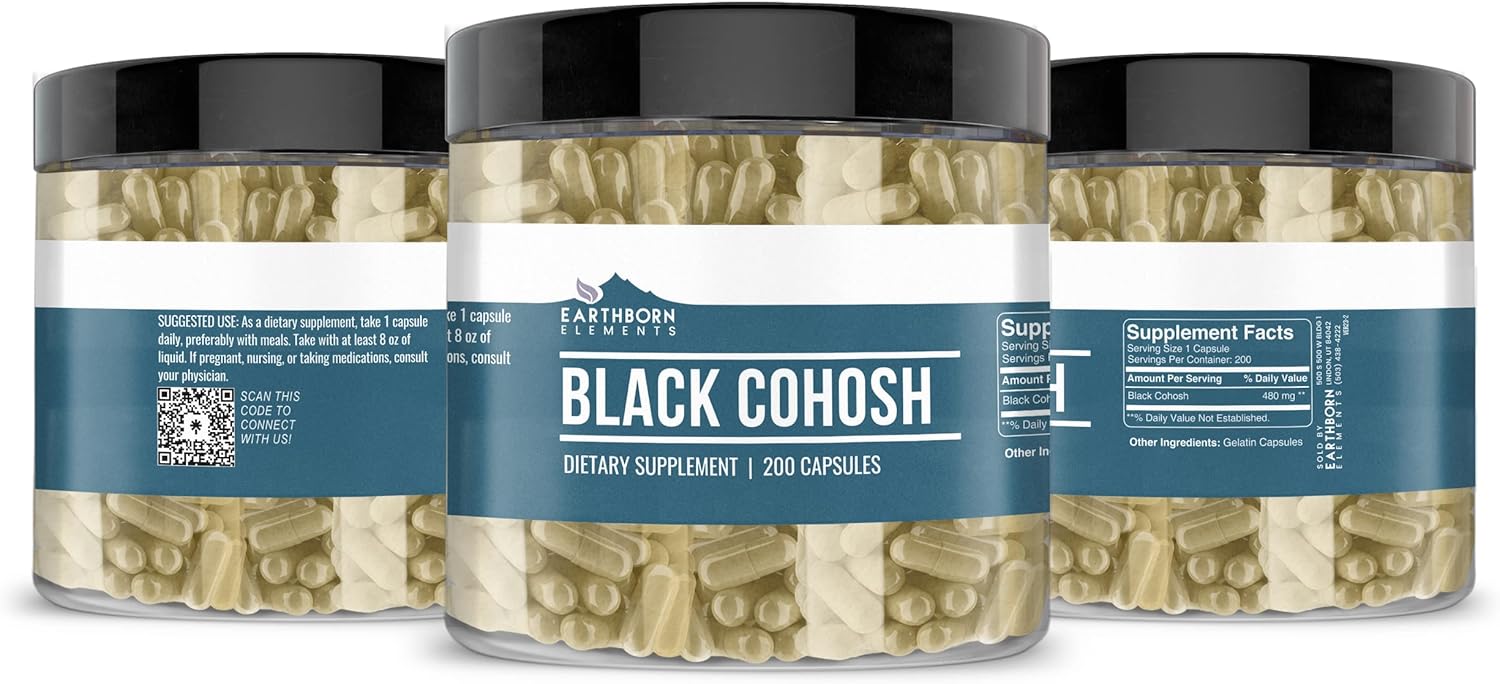 200 Pure & Undiluted Black Cohosh Capsules by Earthborn Elements - Additive-Free Formula