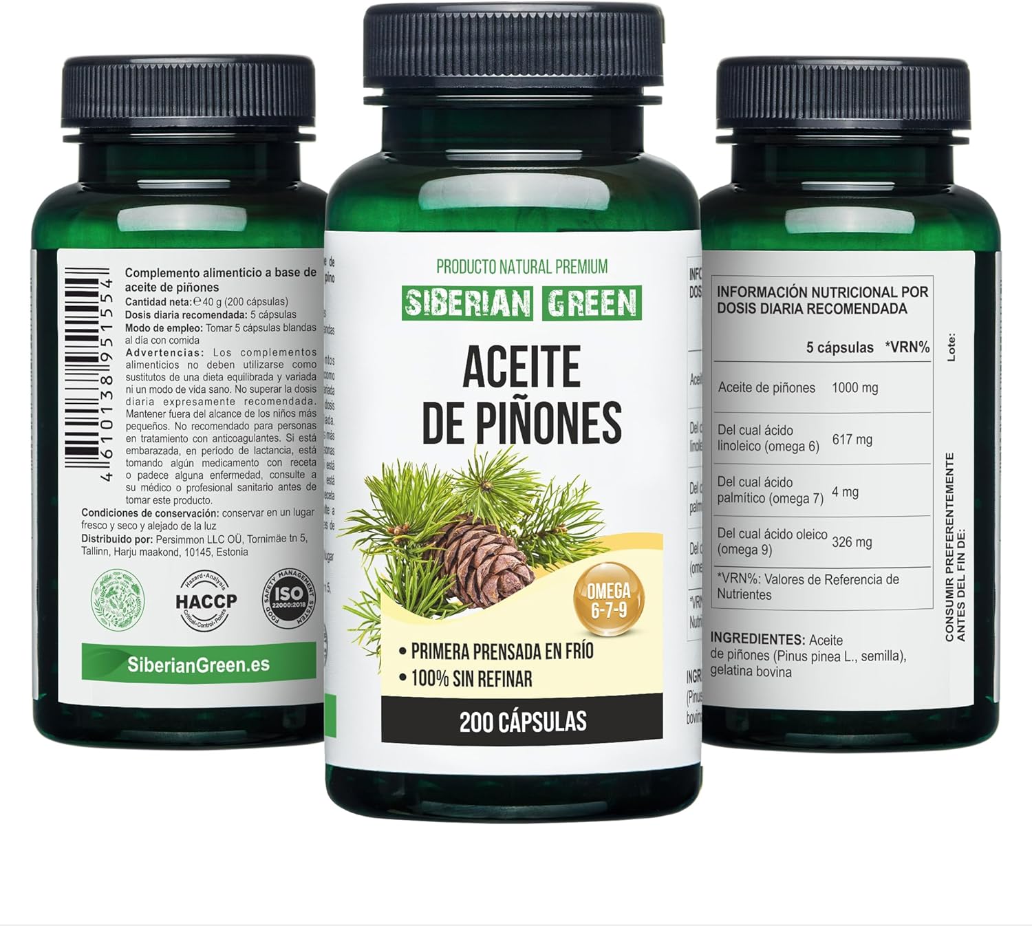 200 Softgel Siberian Green Pine Nut Oil Capsules - Wild Harvested from Siberia's Altai Region, Cold Pressed and Unrefined