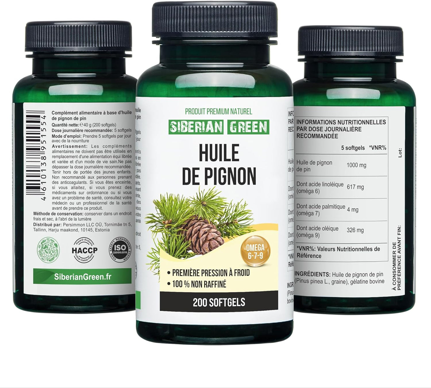 200 Softgel Siberian Green Pine Nut Oil Capsules - Wild Harvested from Siberia's Altai Region, Cold Pressed and Unrefined