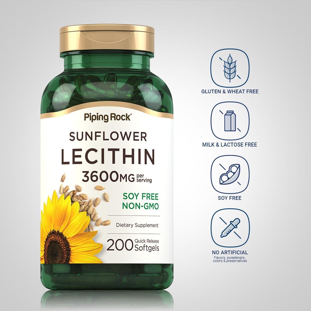 200 Sunflower Lecithin Softgel Capsules | High in Phosphatidylcholine | Non-GMO, Soy & Gluten Free