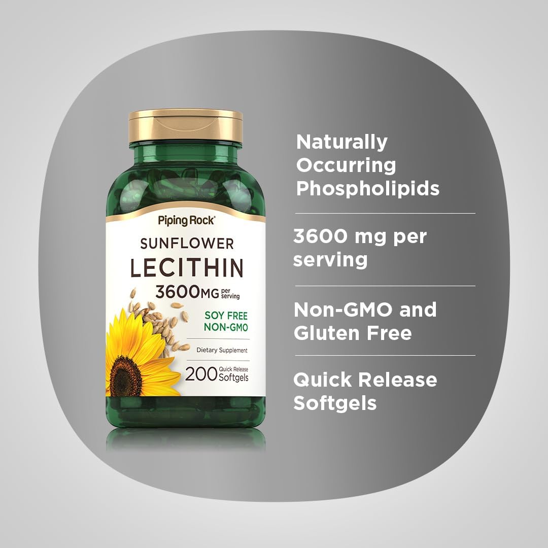 200 Sunflower Lecithin Softgel Capsules | High in Phosphatidylcholine | Non-GMO, Soy & Gluten Free