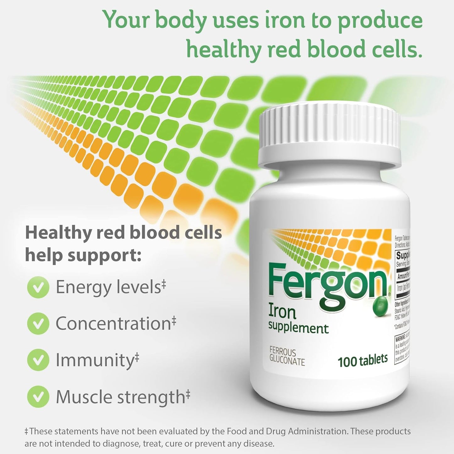 200 Tablets of Fergon High Potency Iron Supplement - Pack of 2