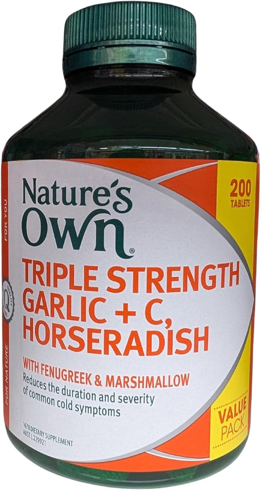 200 Tablets Triple Strength Garlic + C, Horseradish - Exclusive Size by Nature's Own