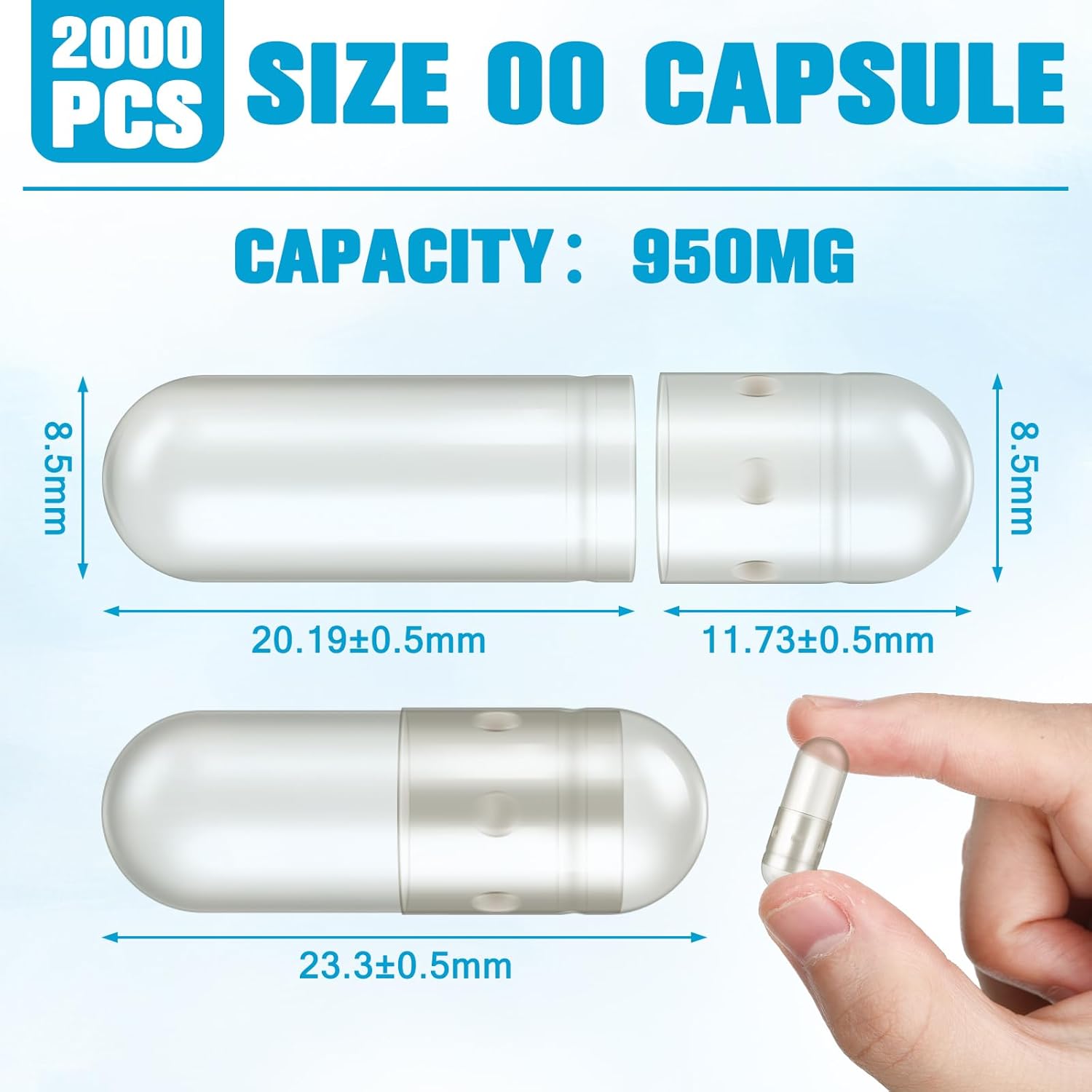 2000 Count Clear Empty Capsules with Filling Kit for DIY Supplement Making