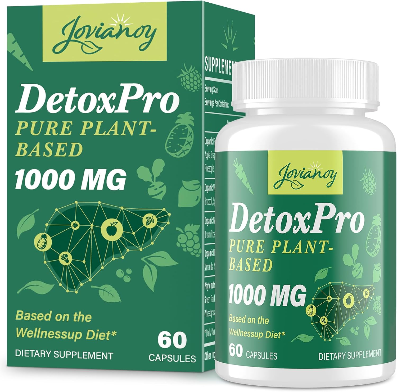2000 MG Jovianoy Plant-Based Detox Cleanse for Liver, Gut & Colon - Fast-Acting Antioxidant & Digestive Support - Zeolite Detox Formula - 60 Capsules for Women & Men