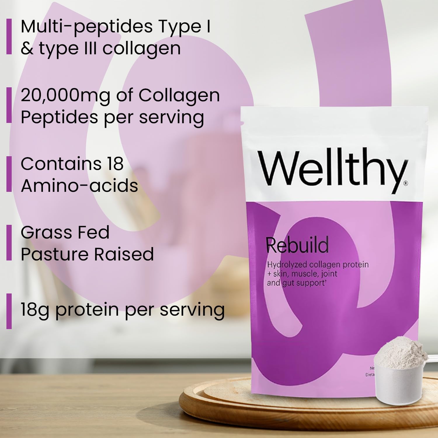 20,000mg Collagen Peptides Protein Powder for Hair, Skin, Nails, Gut, and Joints - Grass Fed Hydrolyzed, 18g Protein, Unflavored - 15 Servings