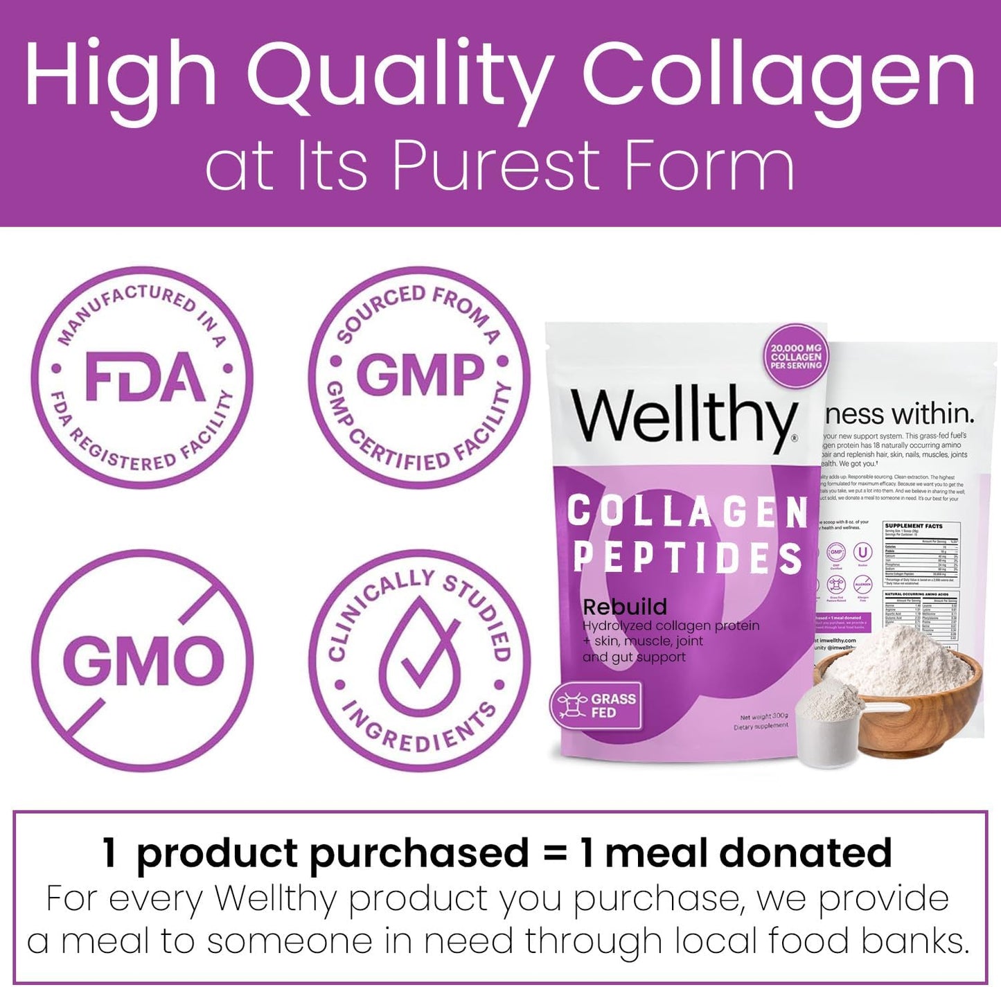20,000mg Collagen Peptides Protein Powder for Hair, Skin, Nails, Gut, and Joints - Grass Fed Hydrolyzed, 18g Protein, Unflavored - 15 Servings