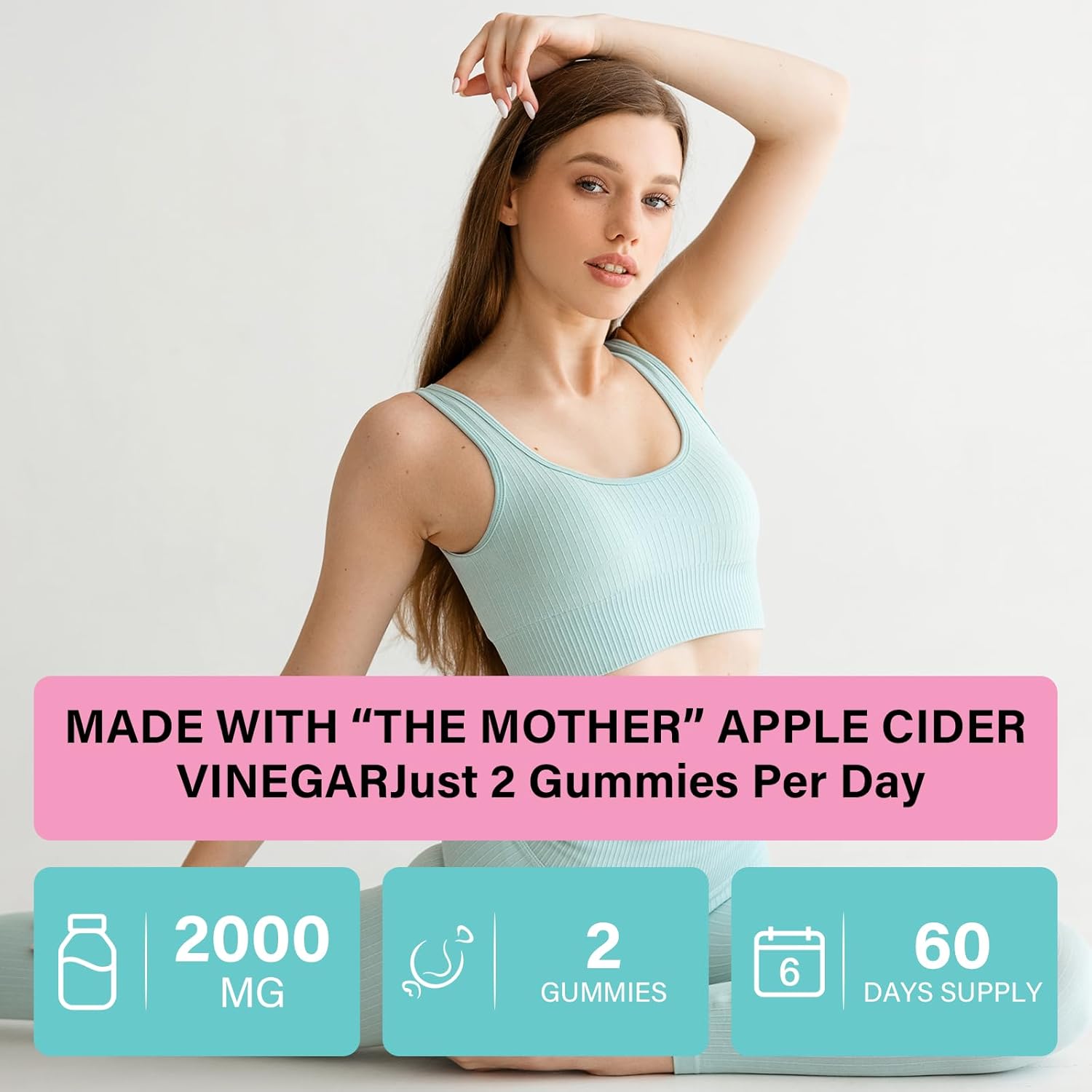 2000mg Apple Cider Vinegar Gummies with Probiotics & Vitamin B12 for Metabolism & Digestion - 120 Vegan-Friendly, Sugar-Free Gummies