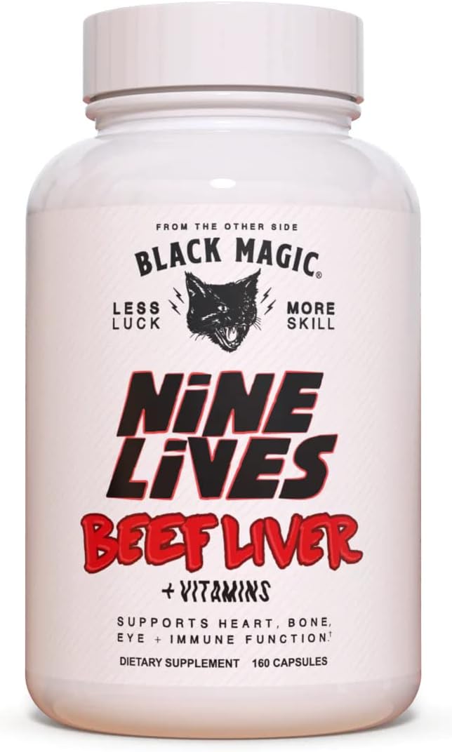 2000mg Beef Liver Capsules - Source of Iron, Vitamins A & B12 - Perfect Liver Supplement - Black Magic Nine Lives