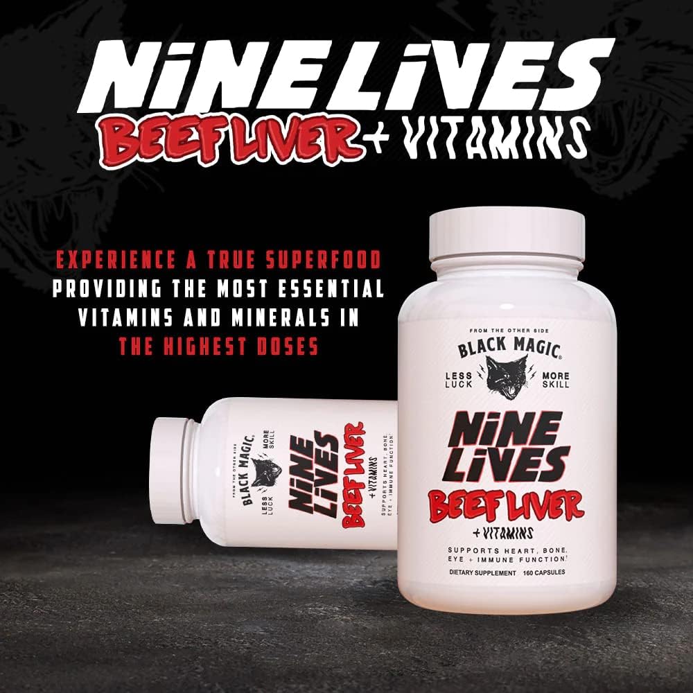 2000mg Beef Liver Capsules - Source of Iron, Vitamins A & B12 - Perfect Liver Supplement - Black Magic Nine Lives