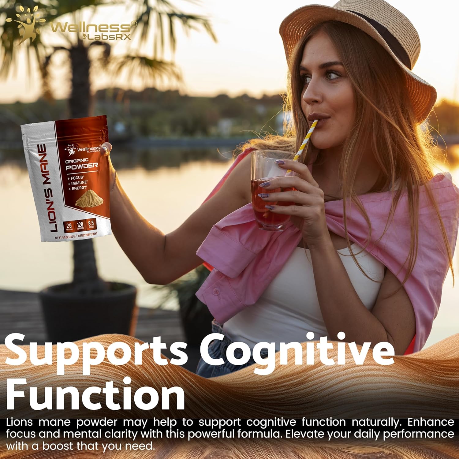 2000mg Lions Mane Mushroom Powder Supplement for Memory, Focus, and Immune Support - 120 Servings from WELLNESS LABSRX