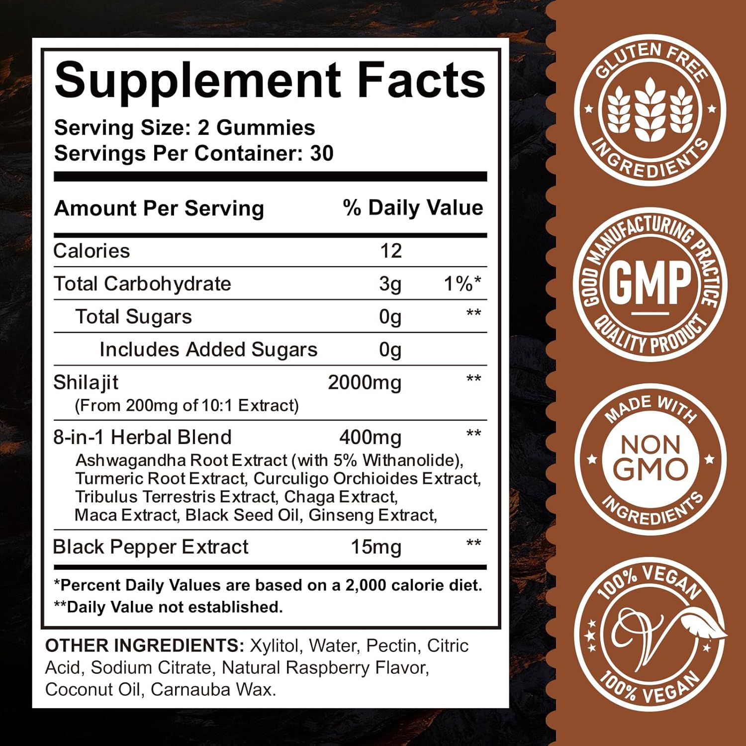 2000mg Organic Shilajit Gummies with 85+ Trace Minerals - Ashwagandha, Maca, Black Seed Oil - Energy, Brain, Immunity Support - Sugar Free Raspberry - 60ct