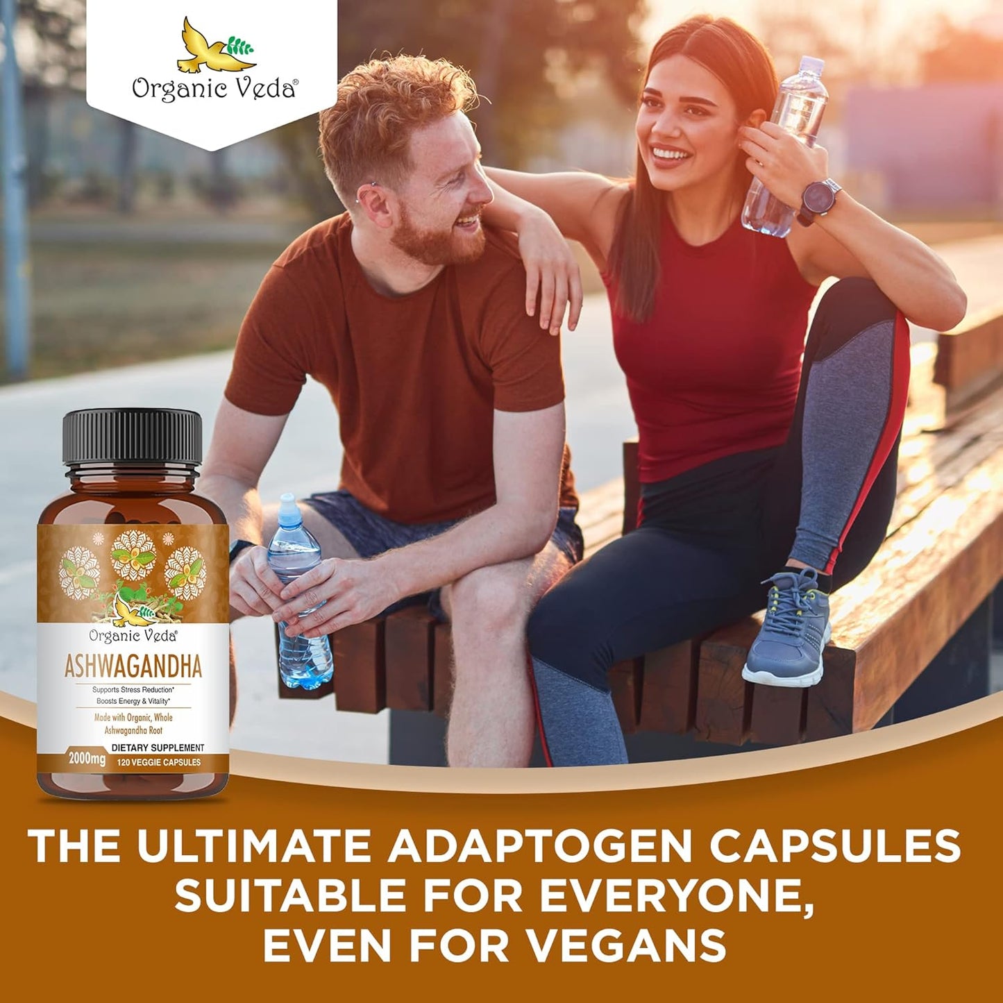 2000mg Organic Veda Ashwagandha Capsules with Black Pepper Extract - Boost Energy, Immunity, Mood - 120 Count Vegan Supplement