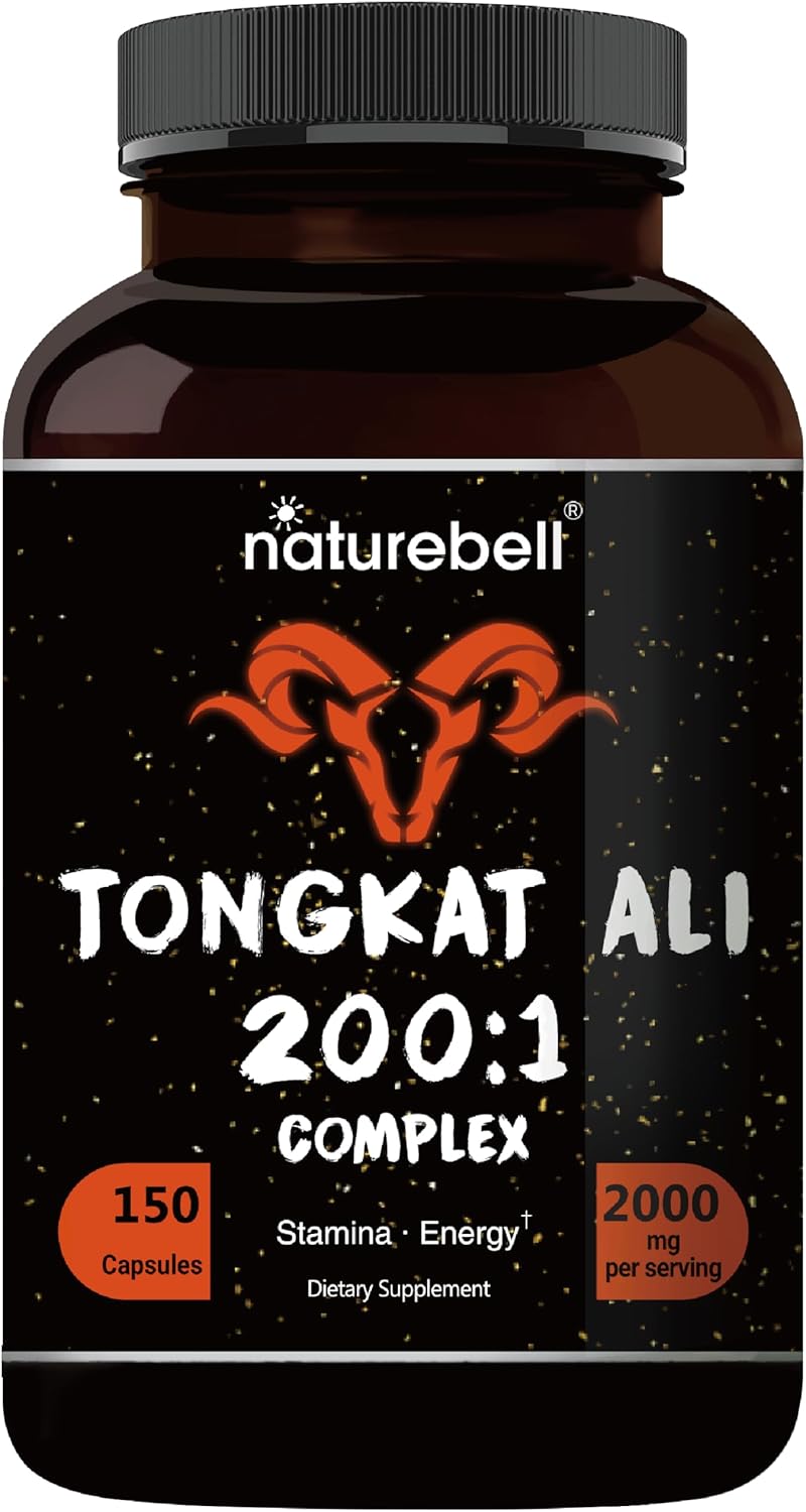 2000mg Tongkat Ali 200:1 Extract Capsules with Panax Ginseng for Energy & Stamina - 150ct by NatureBell