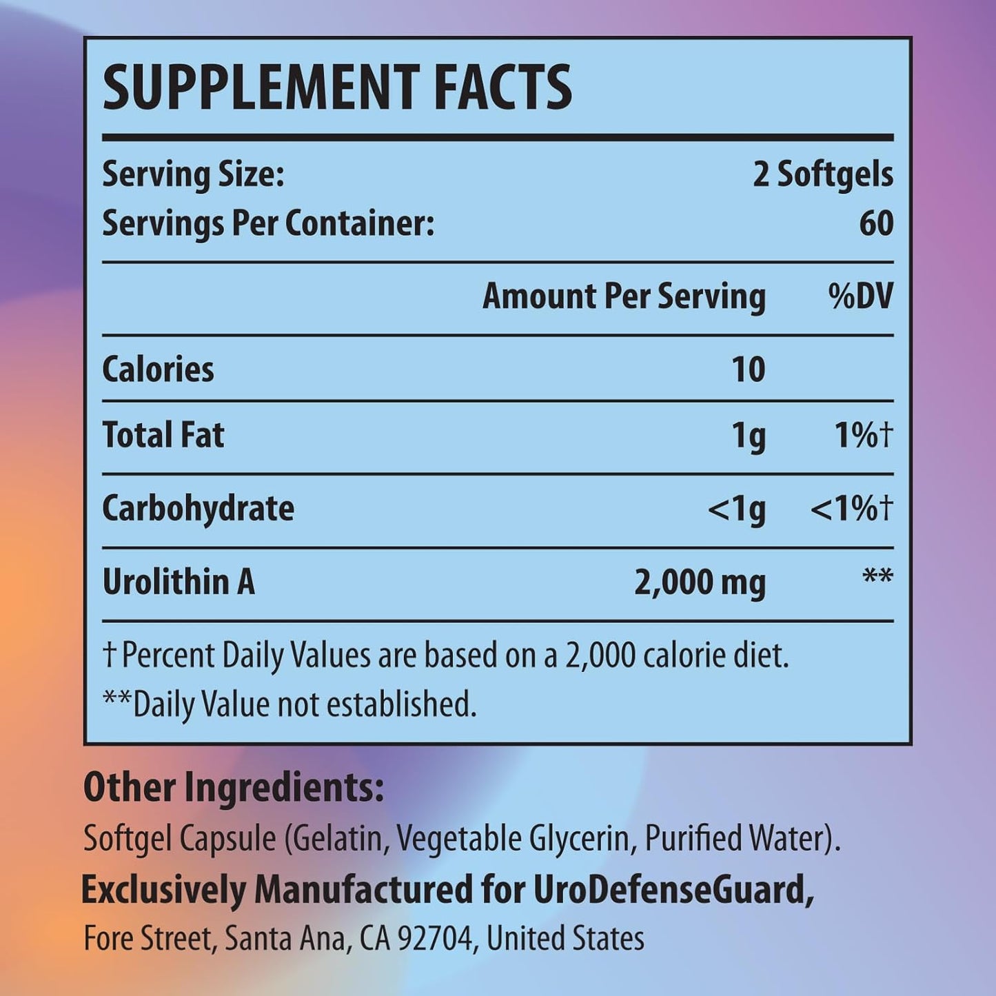 2000mg UroDefenseGuard Urolithin A Supplement Softgels - Men & Women - 120 Count