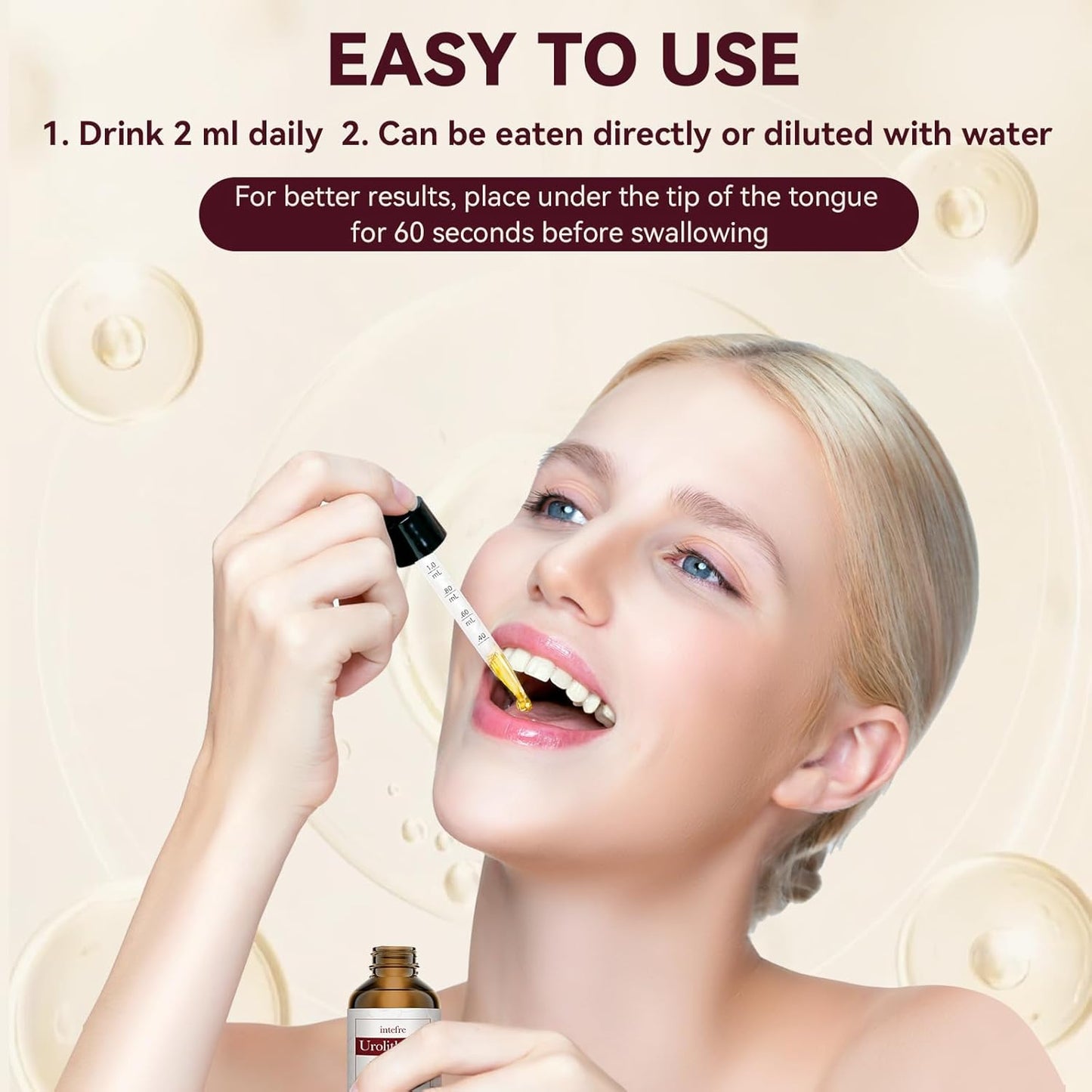 2000mg Urolithin A Liquid Drops with Pomegranate Extract for Healthy Aging & Cell Repair