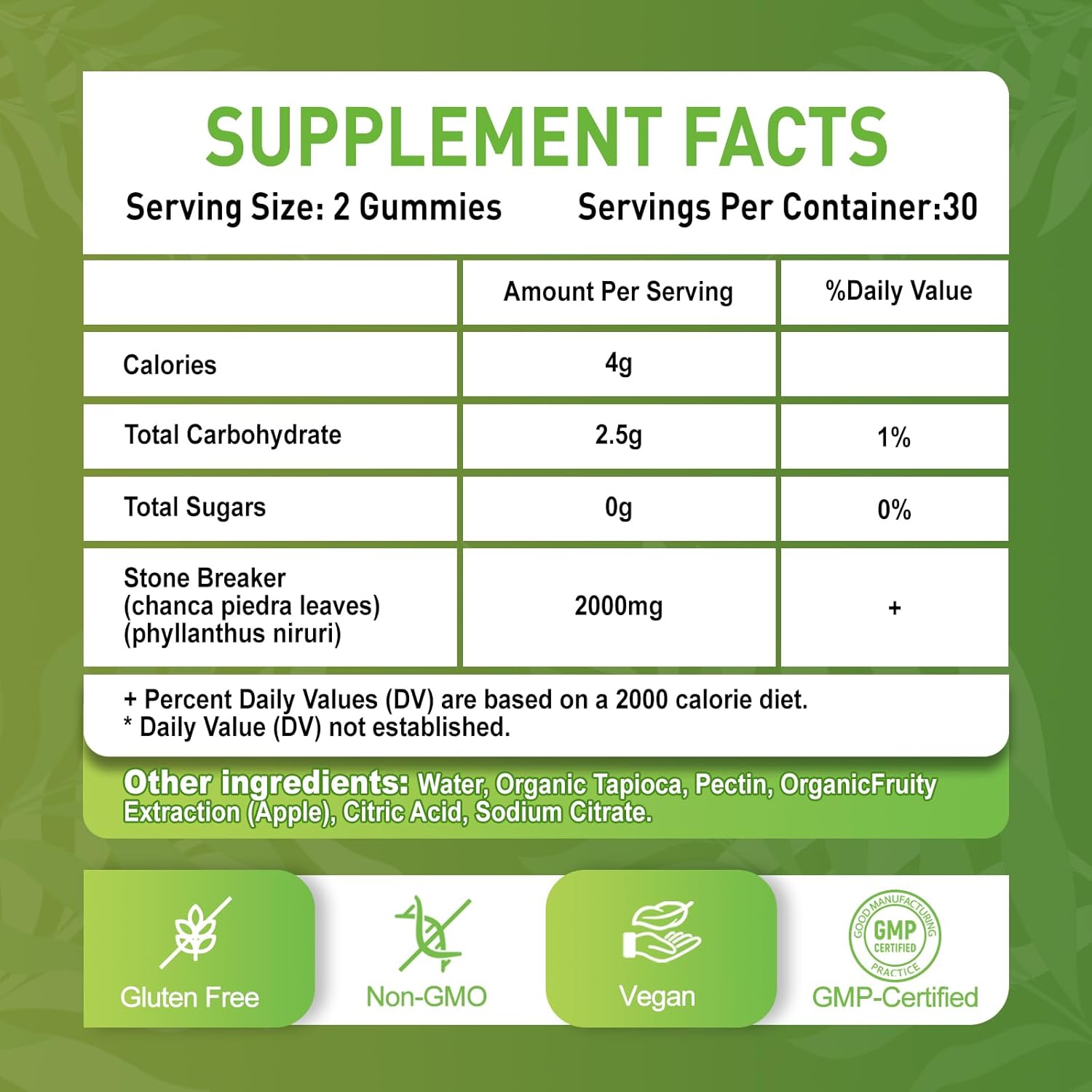 2000mg Zetelixia Chanca Piedra Stone Breaker Gummies - Herbal Supplement for Kidney Cleanse, Gallbladder Health - Dissolves Kidney Stones - Sugar Free, Vegan, Non-GMO - Apple Flavor, 60 Count