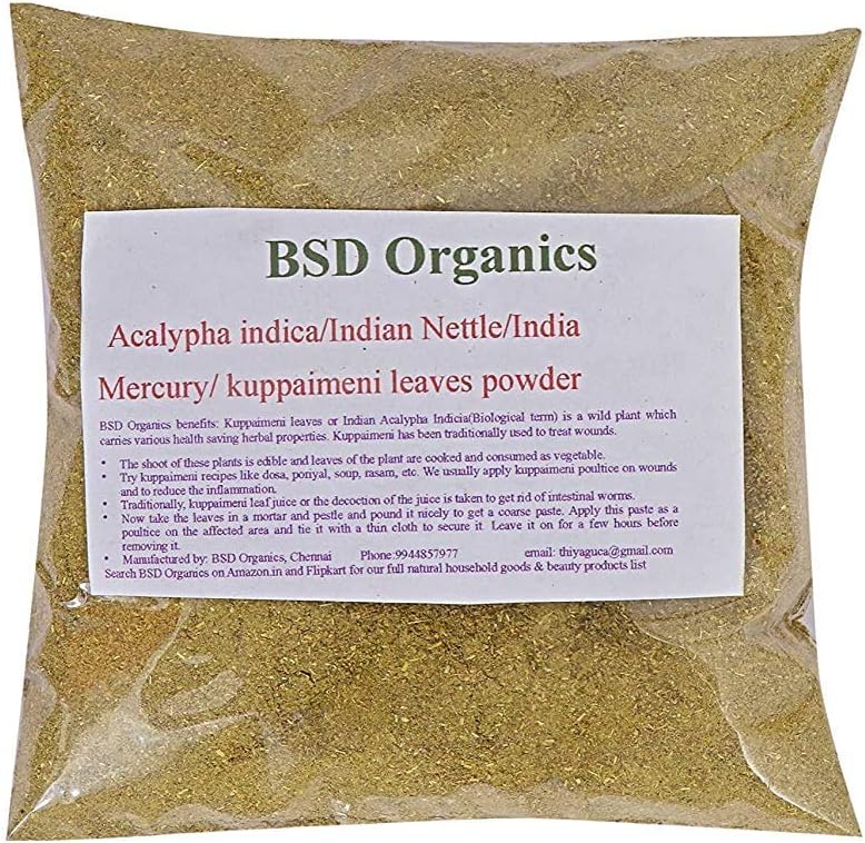 200g BSD Organics Acalypha Indica Leaves Powder - Indian Nettle, Mercury, Copperleaf, Kuppaimeni