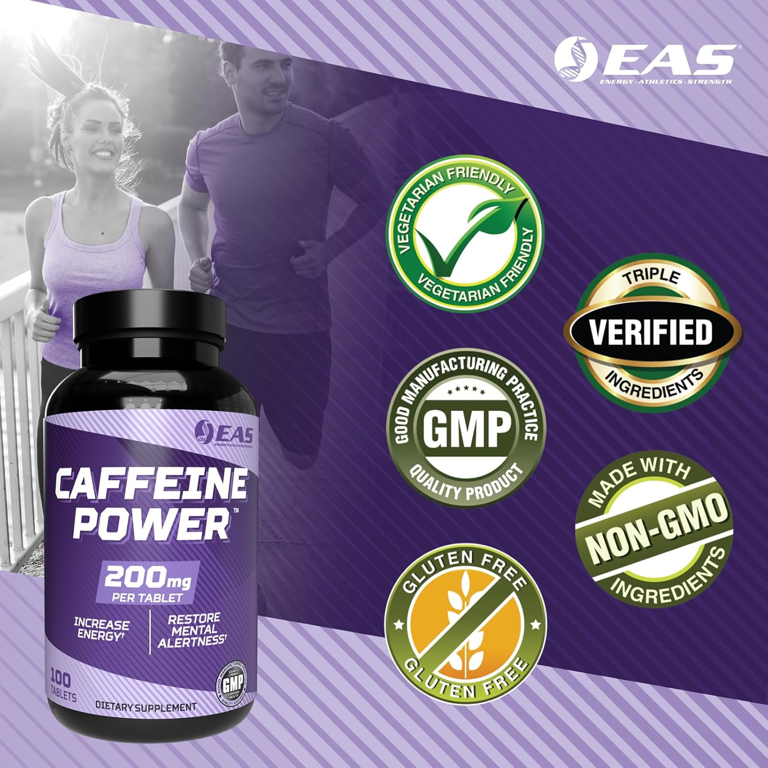 200mg Caffeine Pills Supplement for Energy and Mental Alertness - Gluten Free, Non GMO, Vegetarian - 100 Tablets