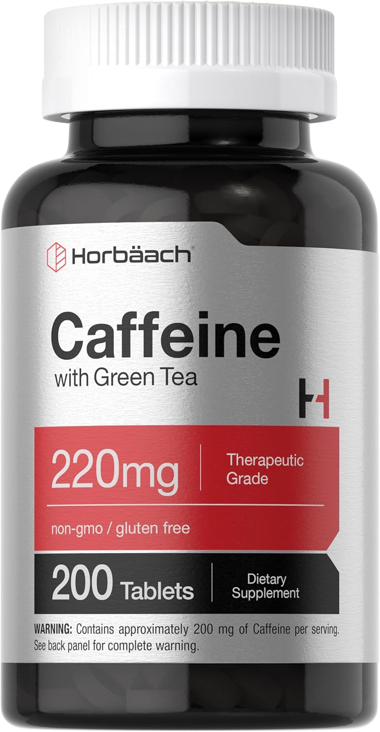 200mg Caffeine Pills with Green Tea Extract | 200 Tablets Vegetarian, Non-GMO & Gluten Free by Horbäach