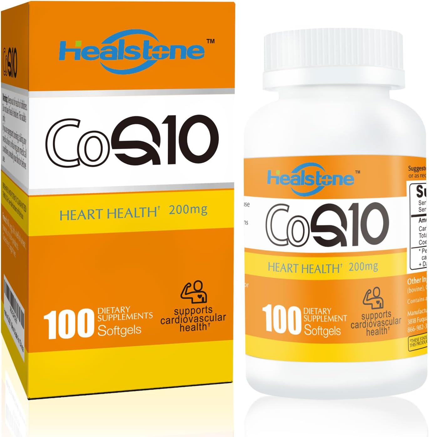 200mg CoQ10 Softgels for Energy & Antioxidant Support - 100 Count - 50 Days Supply for Women & Men by Healstone