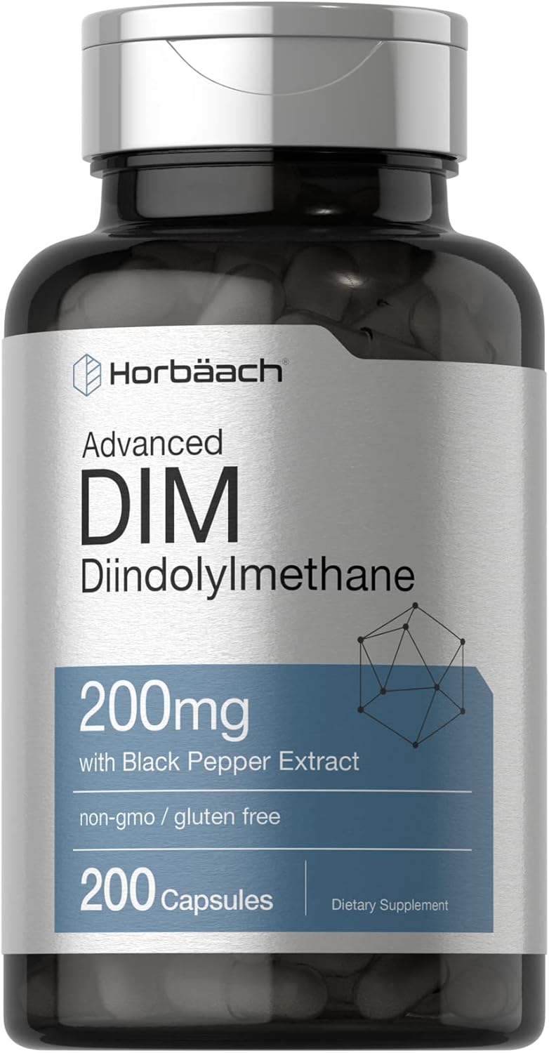 200mg Diindolylmethane (DIM) Supplement with Black Pepper Extract - 200 Capsules for Women and Men - Non-GMO & Gluten Free