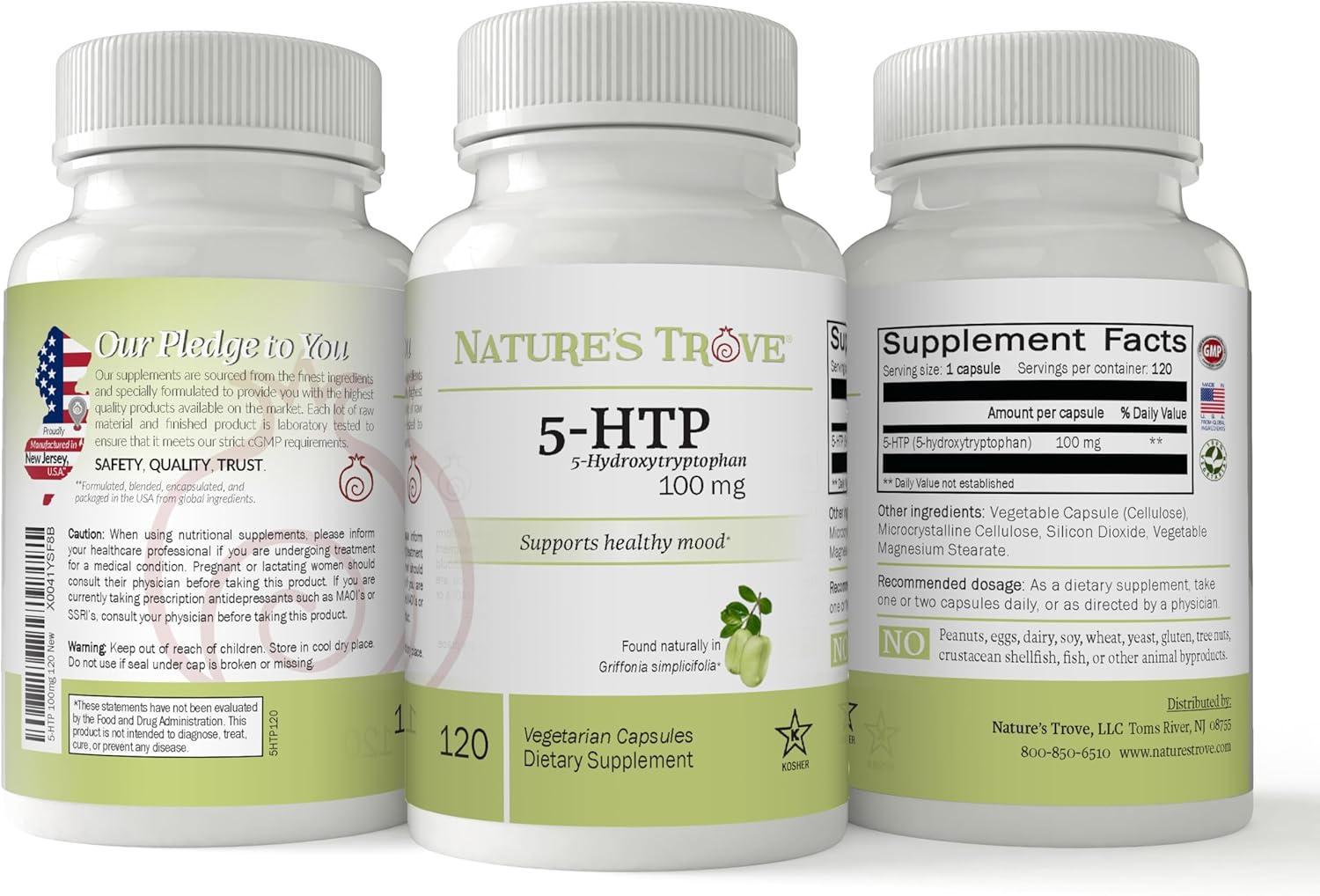 200mg L-Theanine & 100mg 5-HTP Capsules Combo for Calmness & Mood Support - 240 Vegetarian Capsules