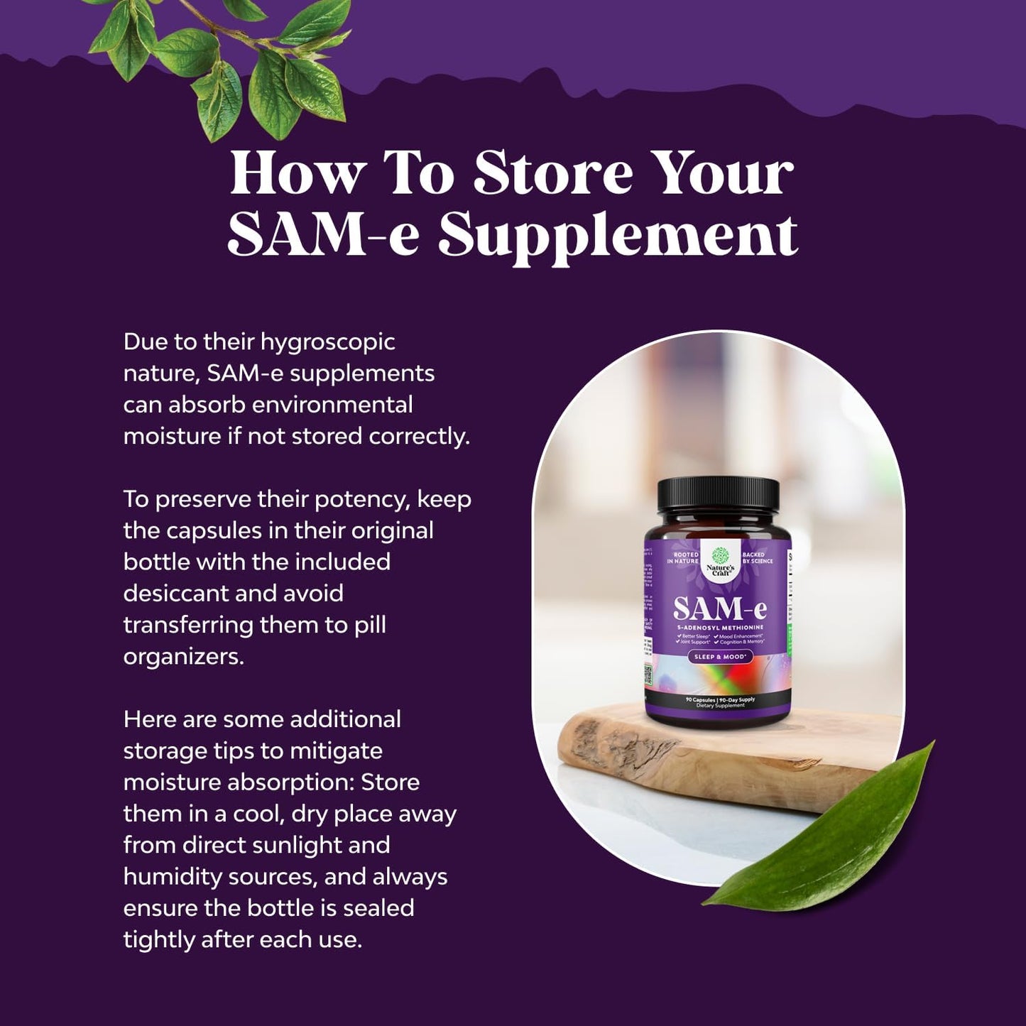 200mg Natures Craft Sam-E Mood Support Supplement - Relaxing Mood Boost, Brain Support, Liver Detox Cleanse - Vegan, Non-GMO, Gluten Free - 60 Servings