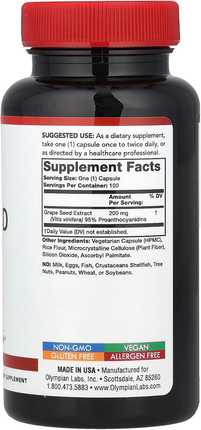200mg Olympian Labs Grape Seed Extract - 100 Vegetarian Capsules