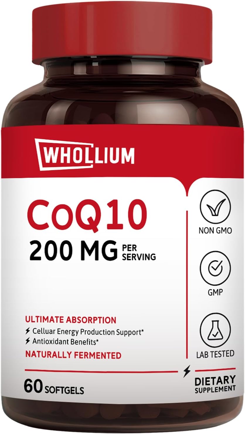 200mg Whollium CoQ10 Softgels with Extra Virgin Olive Oil for Energy & Heart Health