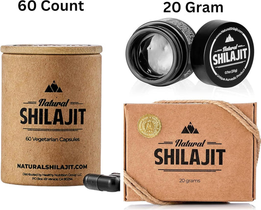 20G Natural Shilajit Resin Capsules with Fulvic Acid & Trace Minerals - 60 Count (1-2 Months Supply)