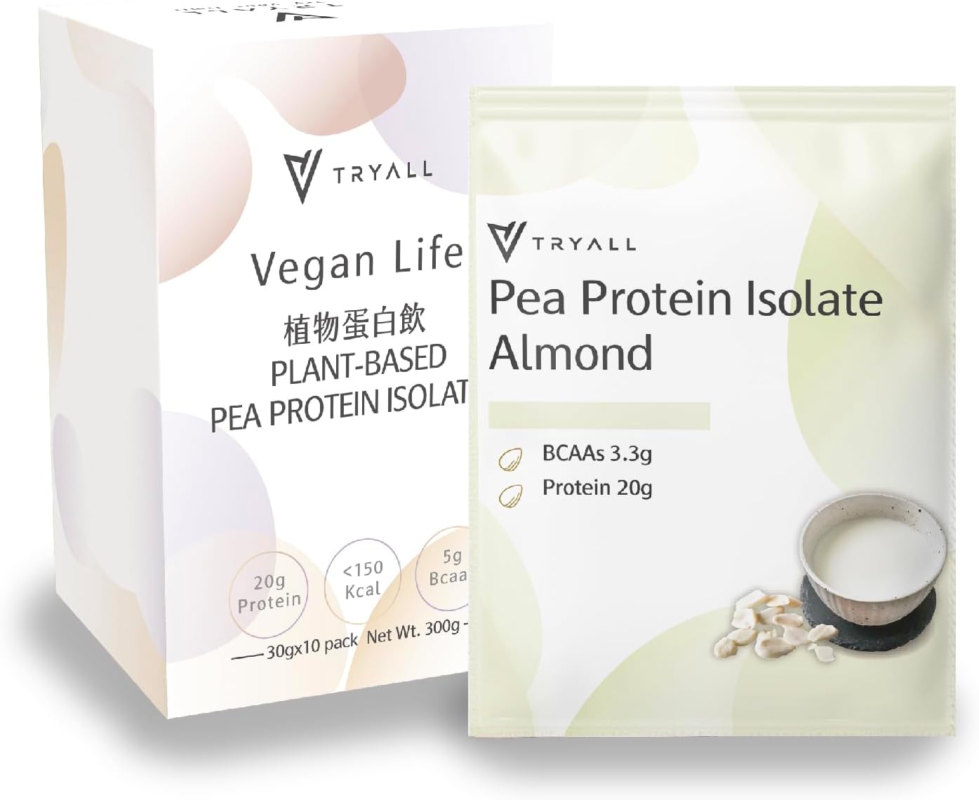 20g Plant-Based Pea Protein Powder Isolate Travel Sachets - Almond Milk Flavor (10 Packs)