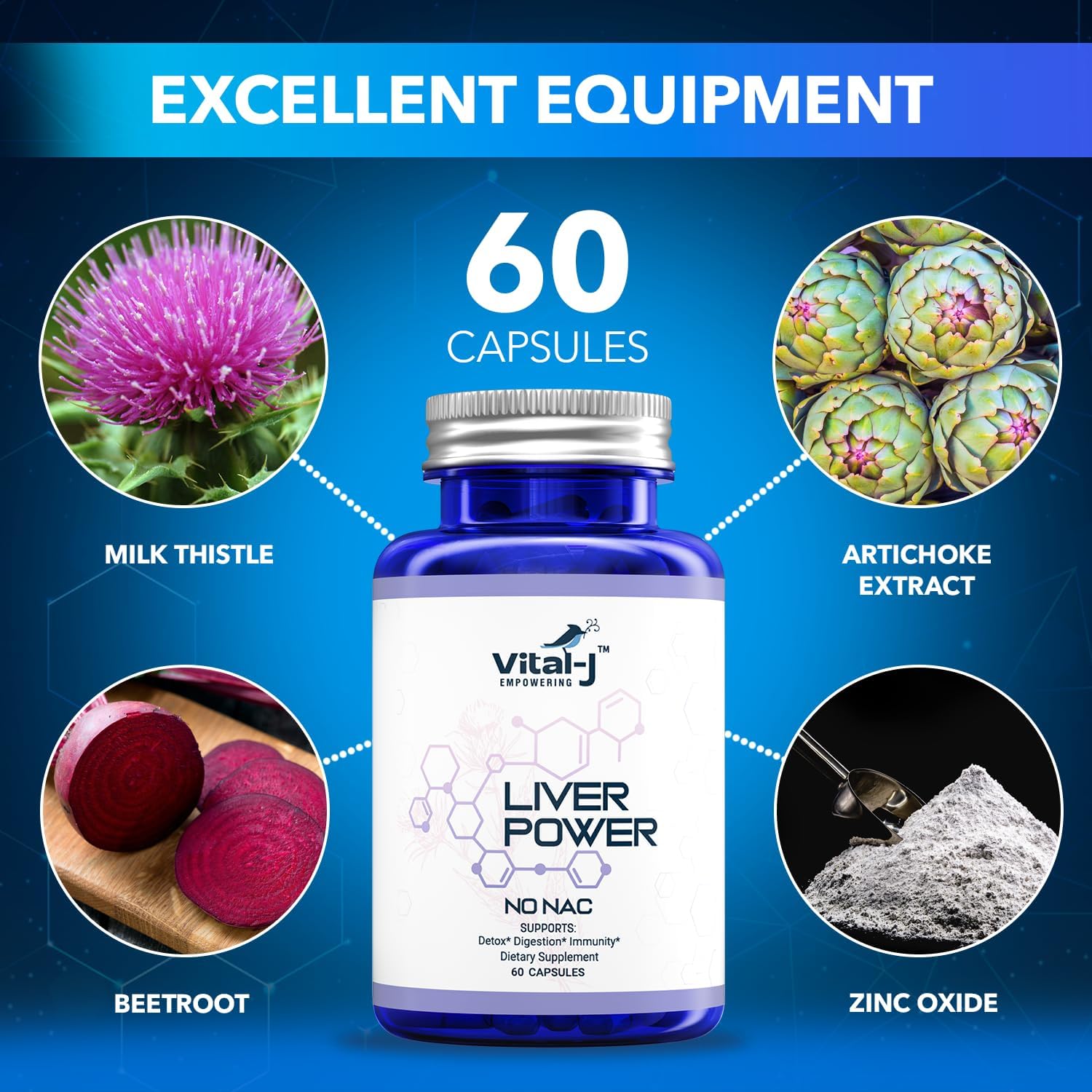 21-in-1 Liver Support Supplement with Milk Thistle, Zinc, Beetroot, & Artichoke - Detox & Repair Formula for Digestion & Immunity - 60 Capsules