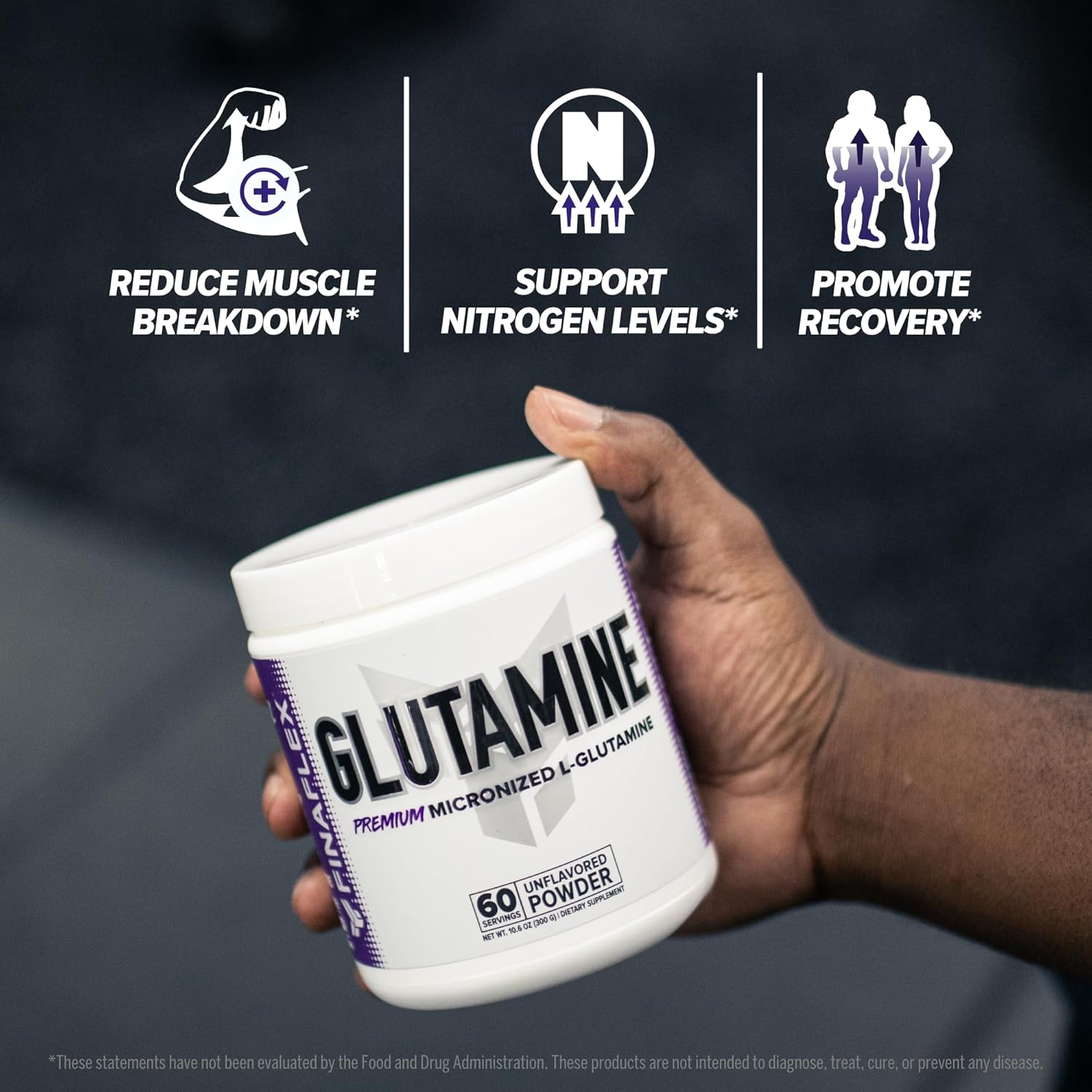 2.2 lbs FINAFLEX Pure Glutamine Powder for Muscle Recovery - Unflavored L-Glutamine Supplement - Supports Nitrogen Levels - 200 Servings
