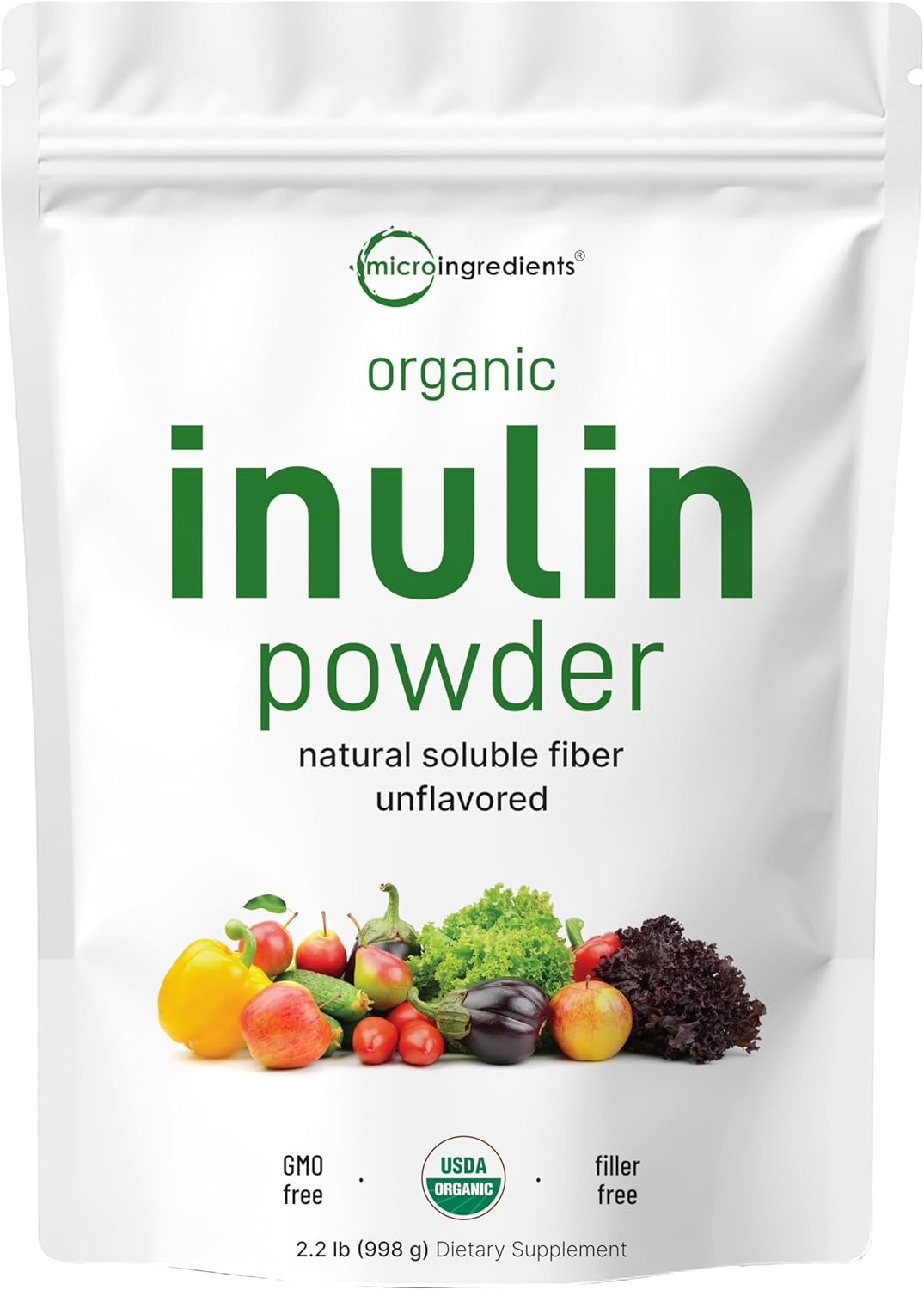 2.2 Pounds Organic Inulin FOS Powder from Jerusalem Artichoke - Water Soluble Prebiotic for Gut Health - Vegan-Friendly Smoothie Fiber