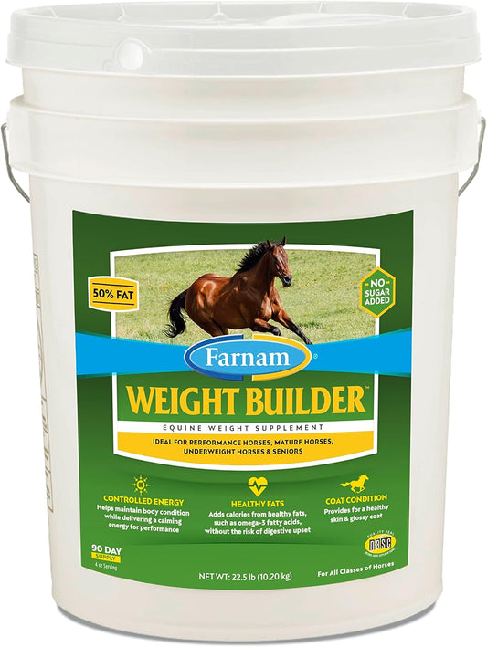 22.5 lb Farnam Weight Builder Horse Supplement - Sugar-Free, Maintains Optimal Weight & Body Condition, 90 Day Supply