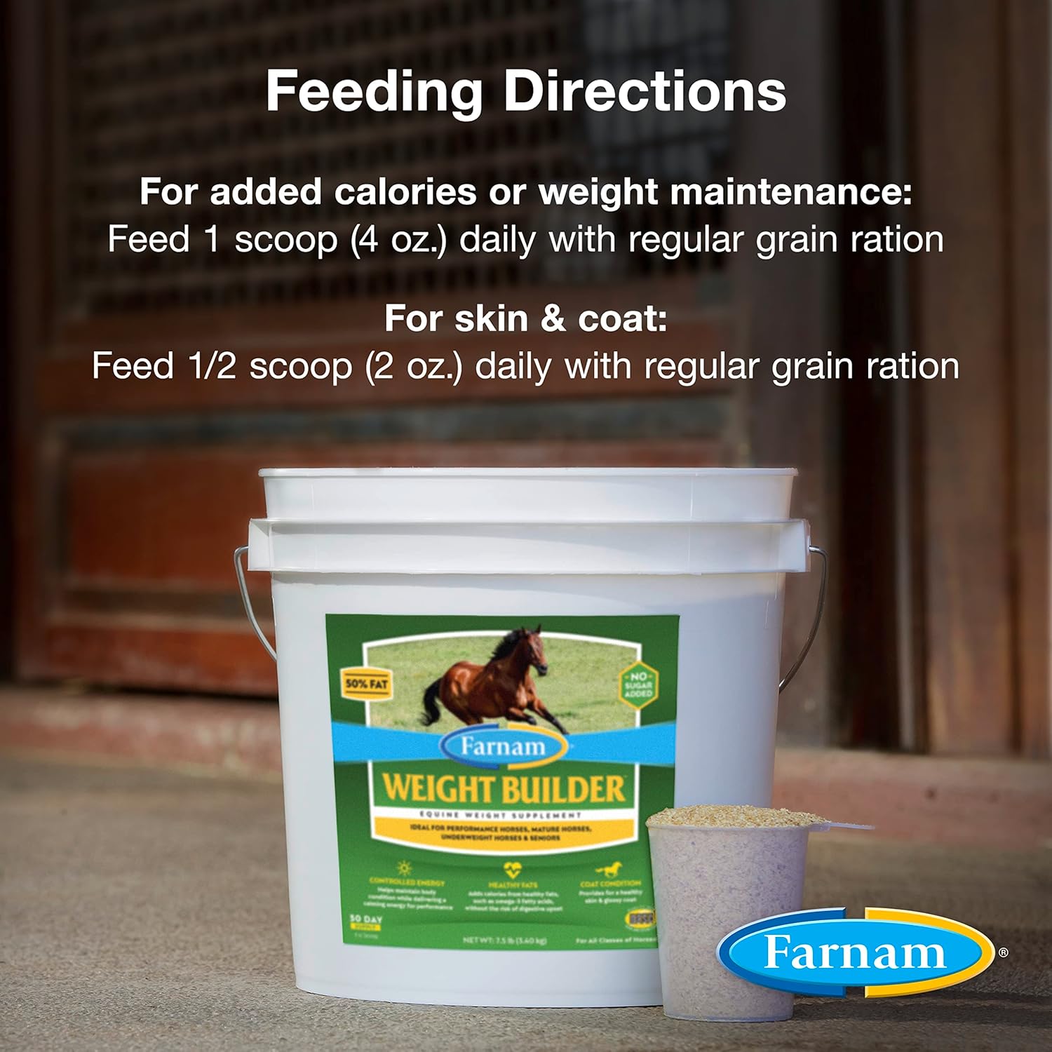 22.5 lb Farnam Weight Builder Horse Supplement - Sugar-Free, Maintains Optimal Weight & Body Condition, 90 Day Supply
