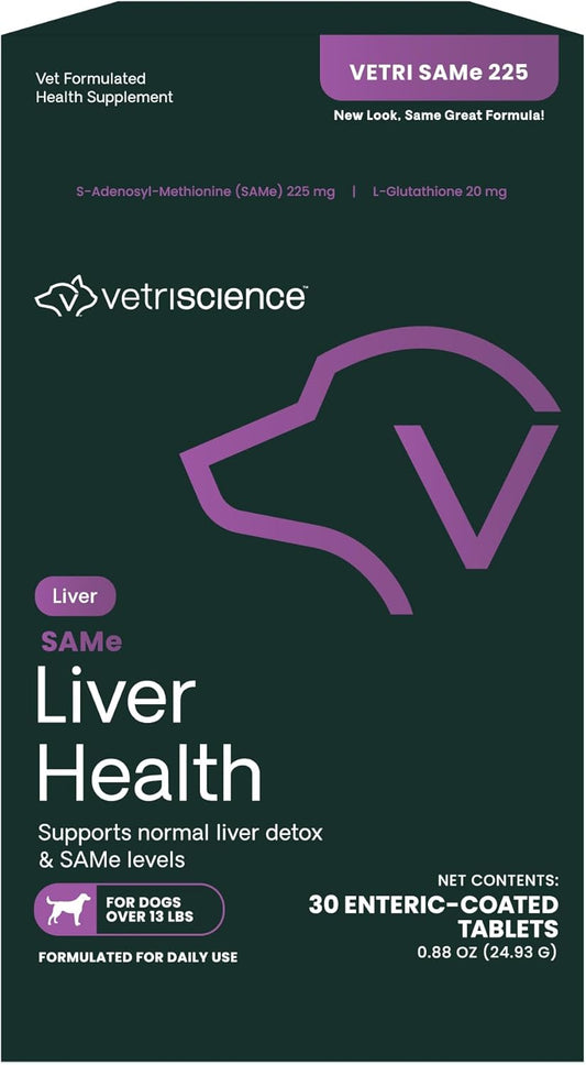 225 mg SAMe Liver Health Tablets for Medium & Large Dogs, Liver Detox & Antioxidant Support, 30 Count