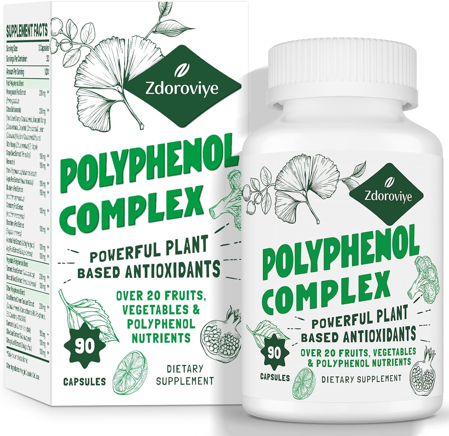 2250 MG Polyphenols Supplement with Quercetin, Resveratrol, Turmeric, Green Tea - Antioxidant Blend for Age Defense - 90 Capsules