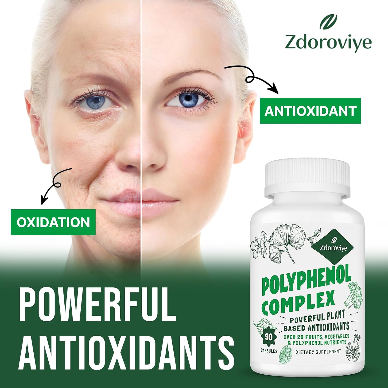2250 MG Polyphenols Supplement with Quercetin, Resveratrol, Turmeric, Green Tea - Antioxidant Blend for Age Defense - 90 Capsules