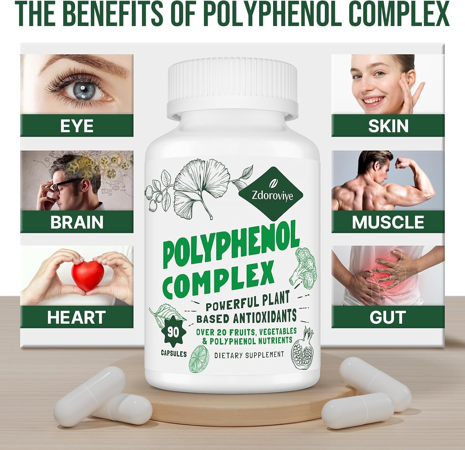 2250 MG Polyphenols Supplement with Quercetin, Resveratrol, Turmeric, Green Tea - Antioxidant Blend for Age Defense - 90 Capsules