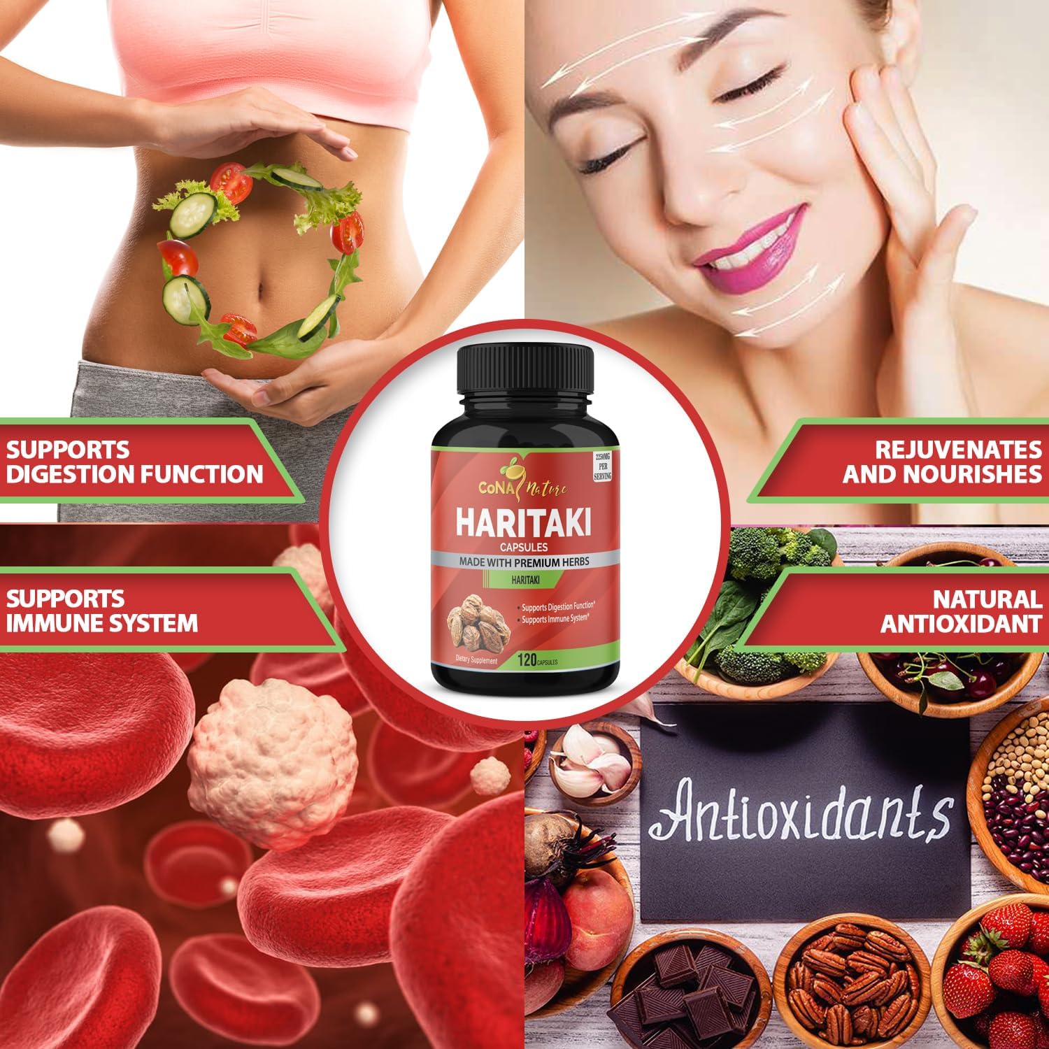 2250MG Cona Nature Organic India Haritaki Capsules for Digestion & Regularity - Vegan Non-GMO Gluten-Free Herbal Supplement, 120 Capsules