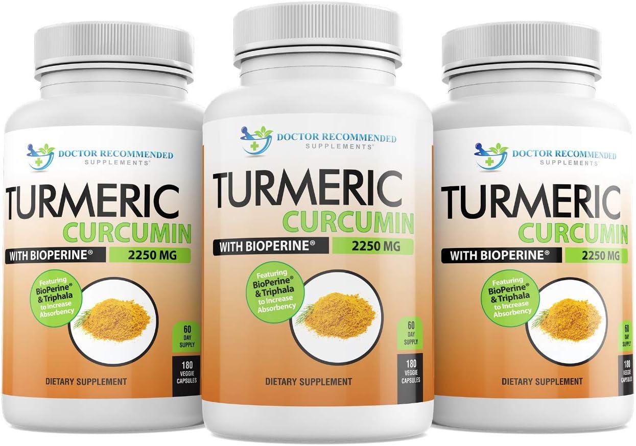 2250mg Turmeric Curcumin with Bioperine, Triphala, and Black Pepper Extract - 540 Veg Caps - Doctor Recommended Supplement